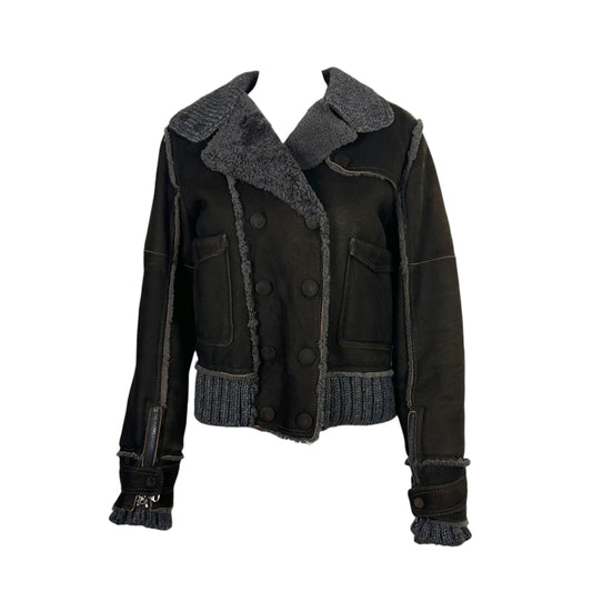 D&G Dolce & Gabbana Brown & Gray Shearling Knit Trim Jacket