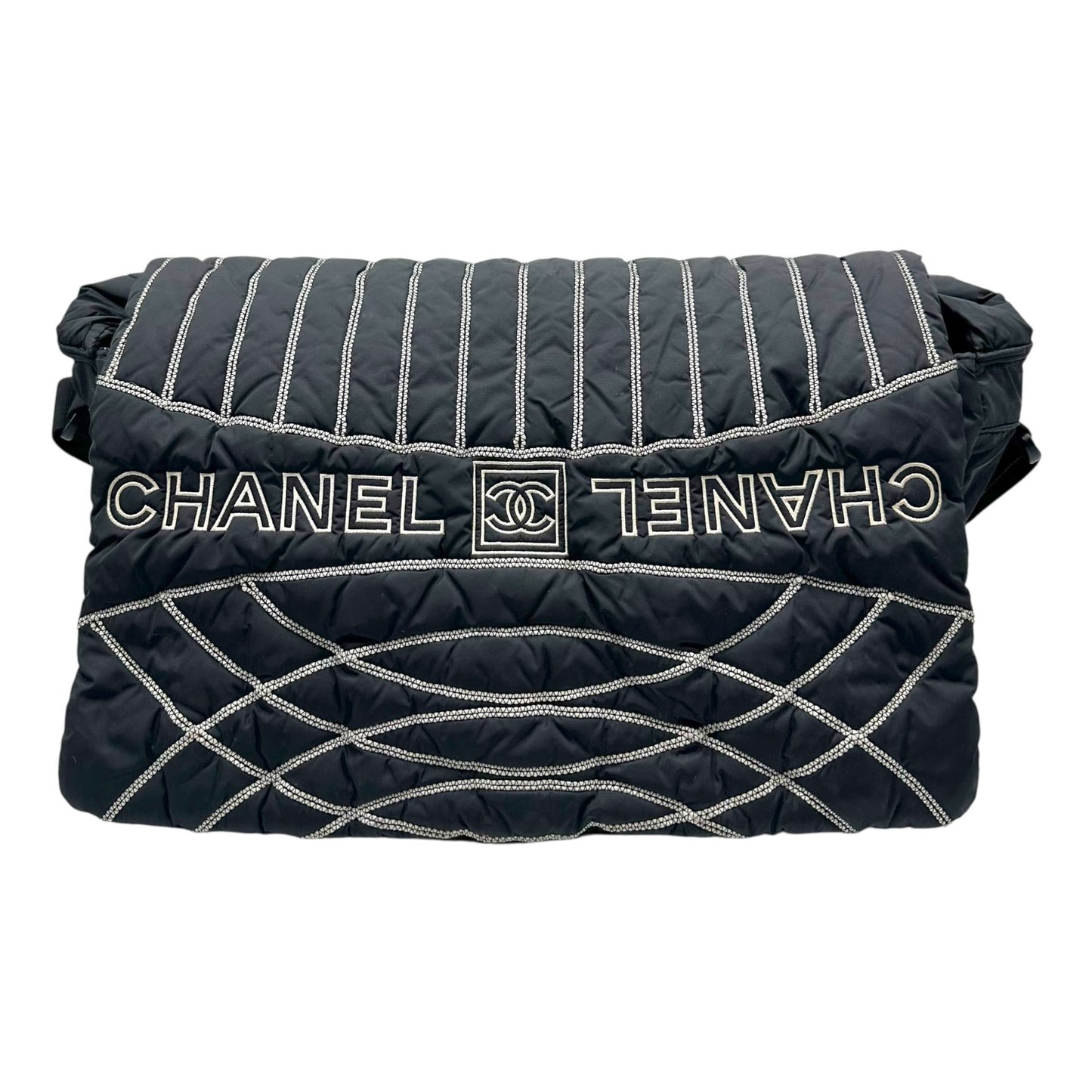 Chanel Sport 2005 Black & White Logo Embroidered Messenger Bag RARE