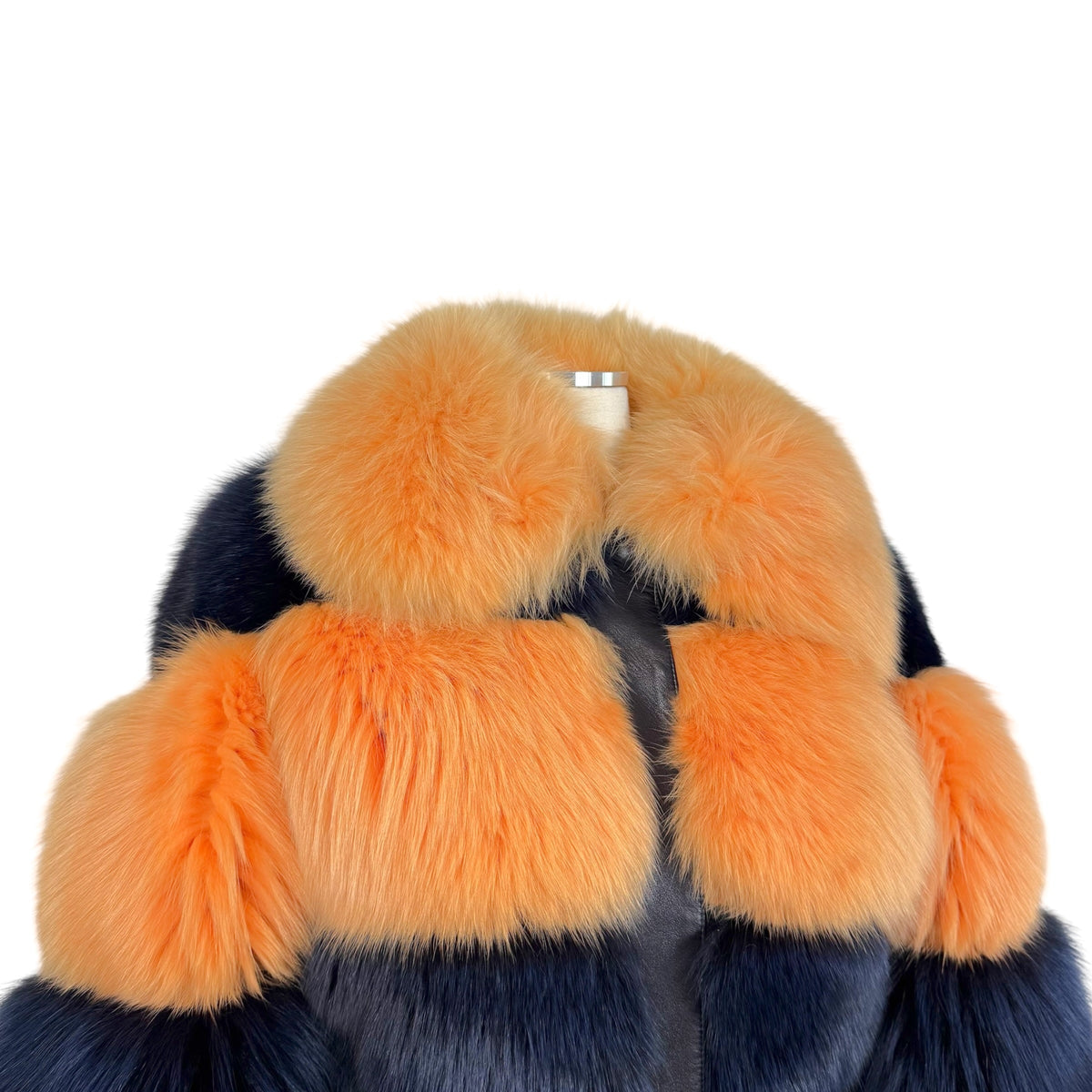 Alexandre Paris Cropped Coat Orange Blue Striped Fox Fur