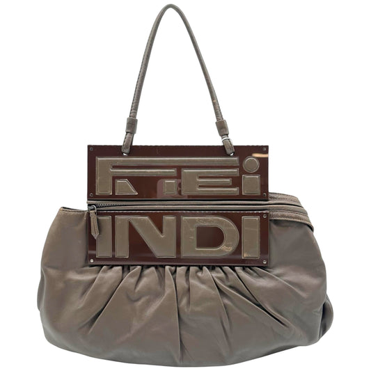 Fendi Brown Leather Convertible Clutch Shoulder Bag