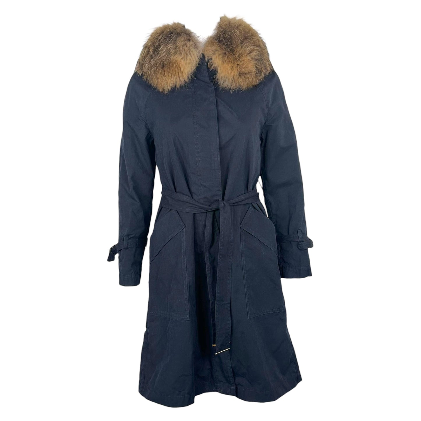 Fendi Navy Blue Fur Collar Trench Coat w/ Lining
