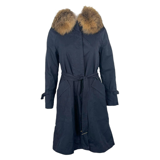 Fendi Navy Blue Fur Collar Trench Coat w/ Lining