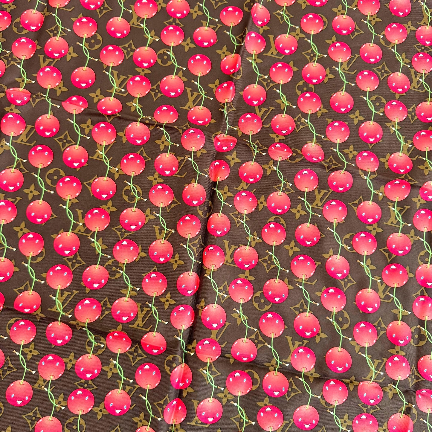Louis Vuitton x Murakami Cherry Monogram Print Silk Square Scarf