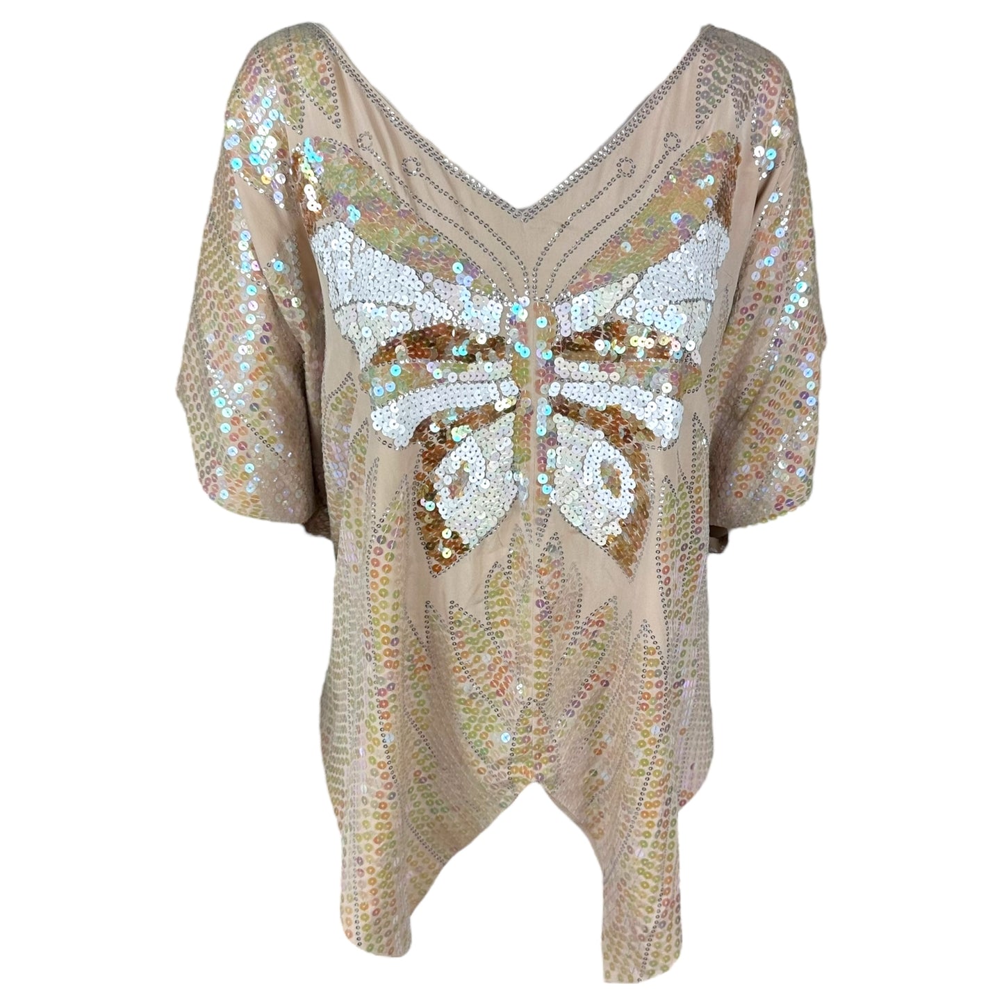 Blumarine Pink Silk Butterfly Sequin Embellished Poncho Blouse