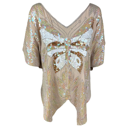 Blumarine Pink Silk Butterfly Sequin Embellished Poncho Blouse