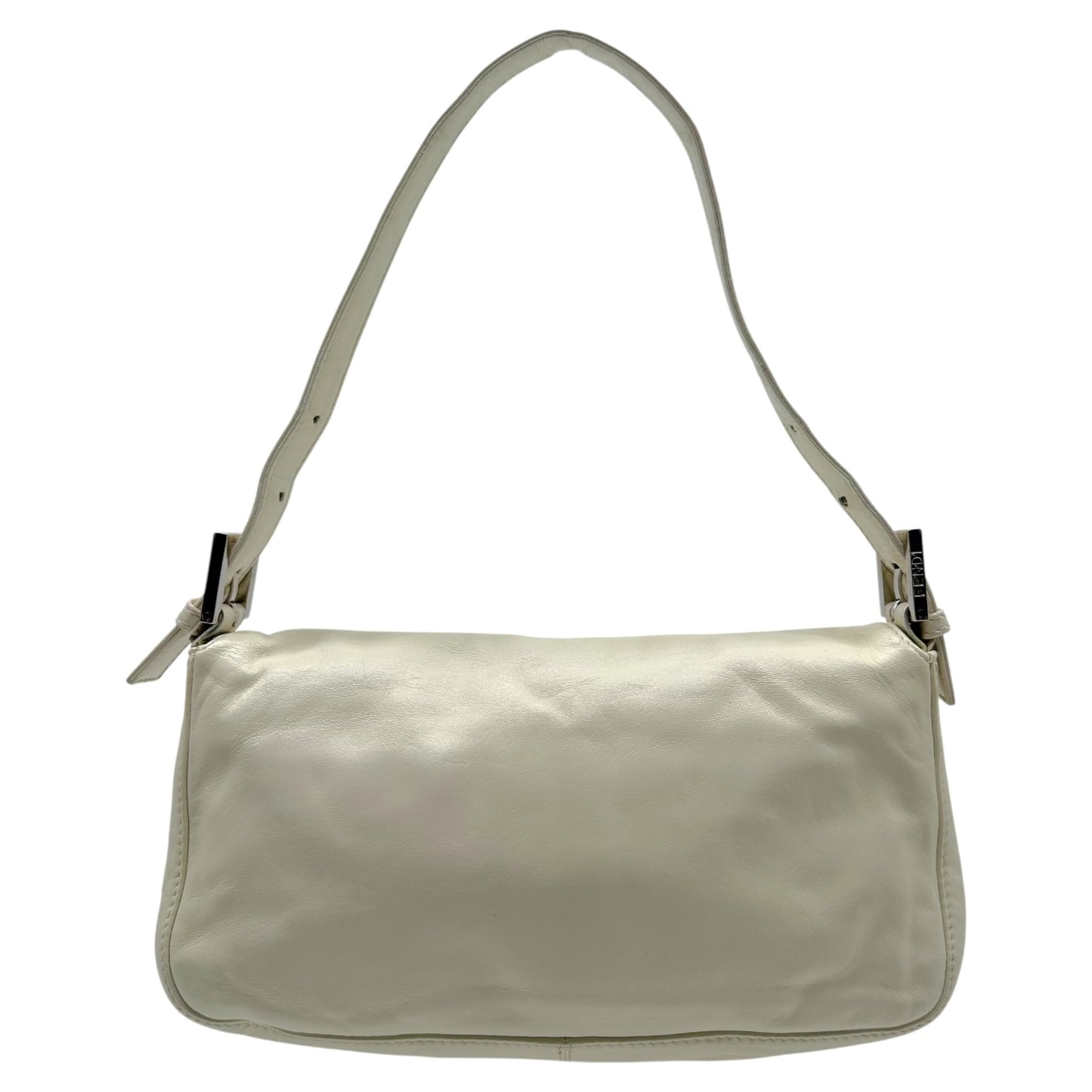 Fendi White Leather Baguette Bag with Silver Hardware
