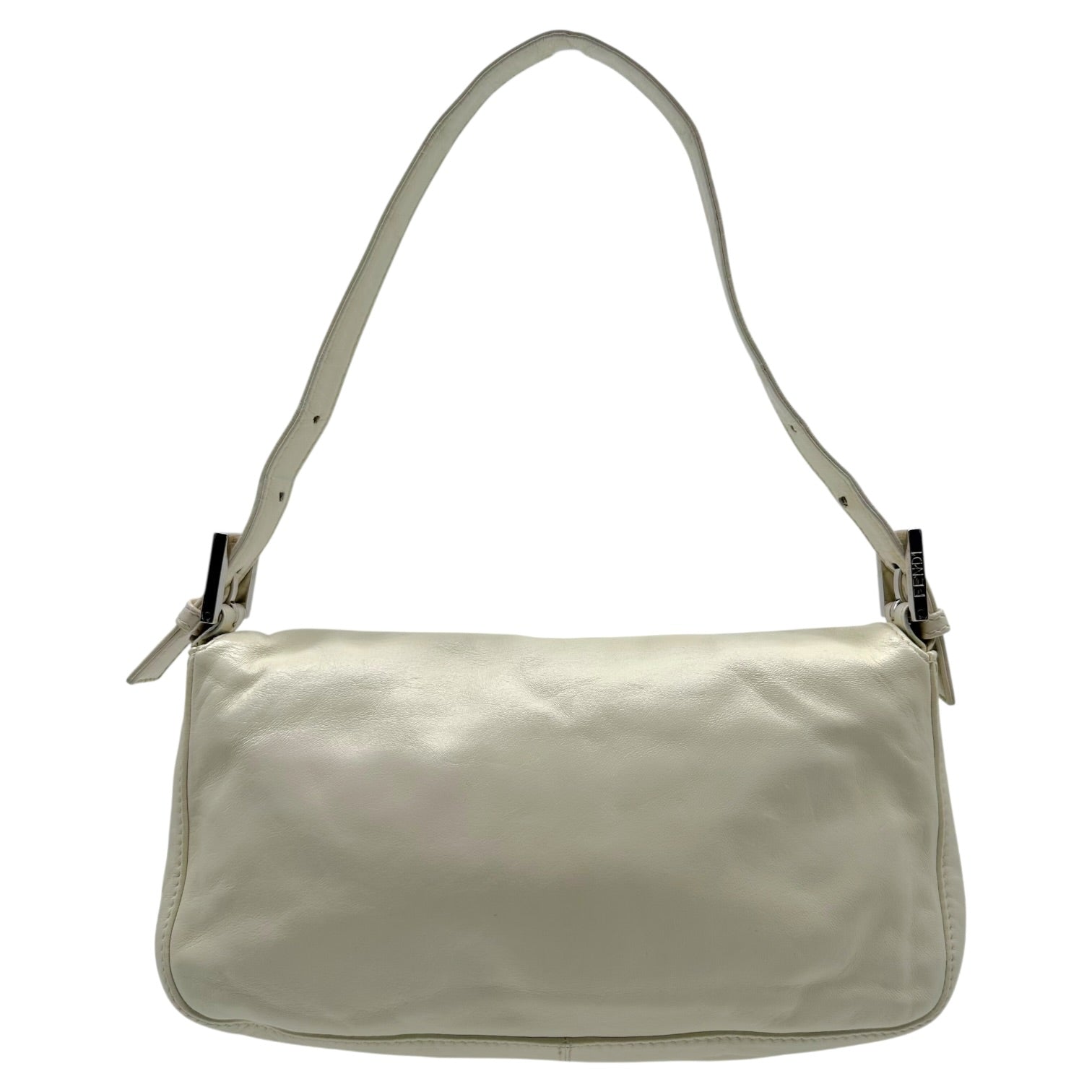 Fendi White Leather Baguette Bag with Silver Hardware