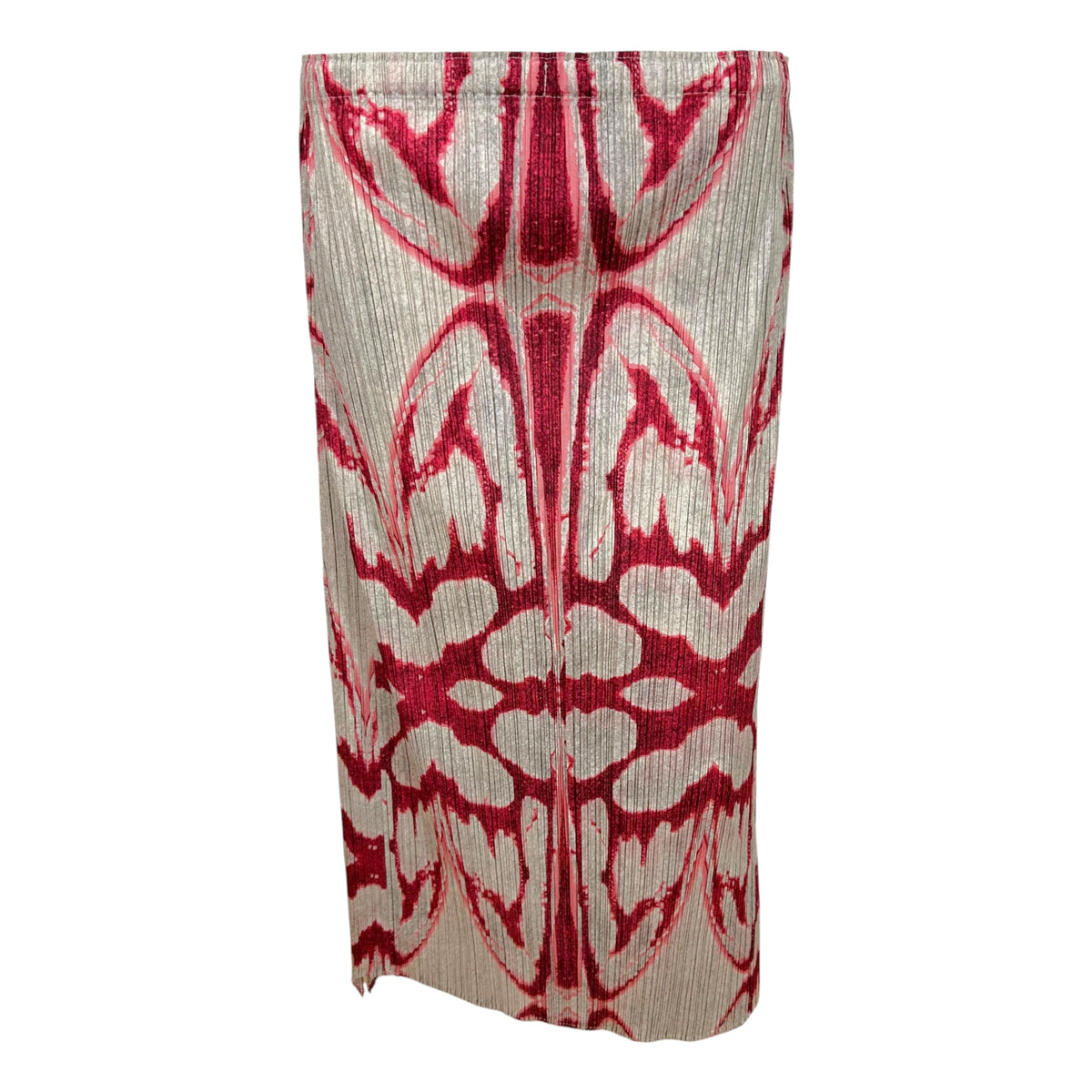 Issey Miyake Pleats Please Red Gray Printed Midi Skirt