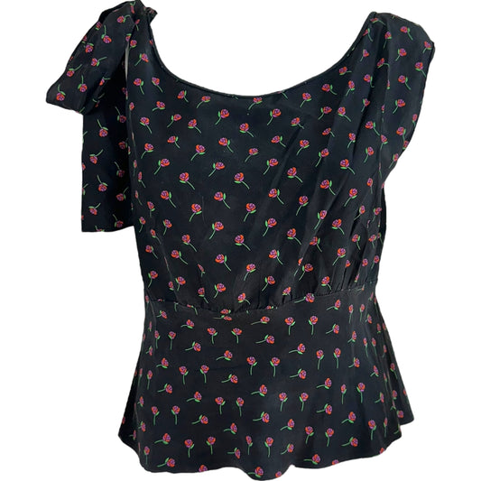 Prada Black & Pink Floral Print Sleeveless Silk Blouse