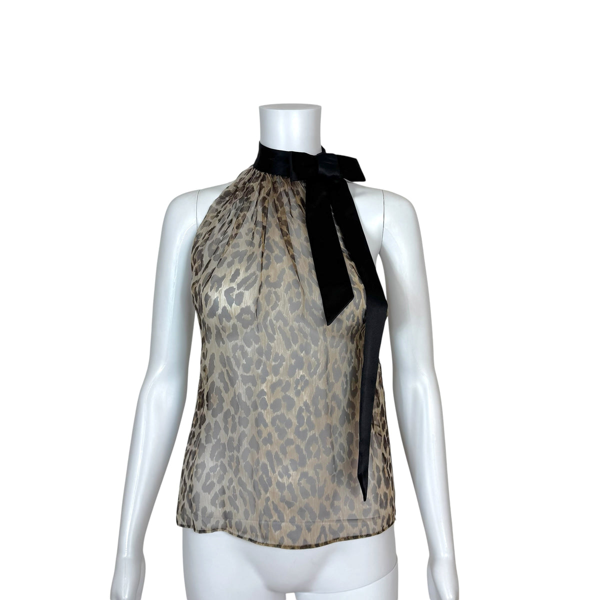 Dolce & Gabbana Sheer Leopard Bow Halterneck Sleeveless Blouse