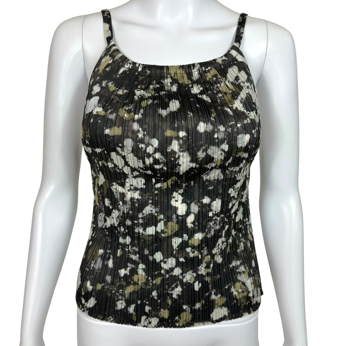 Issey Miyake Pleats Please Dark Green White Printed Cami