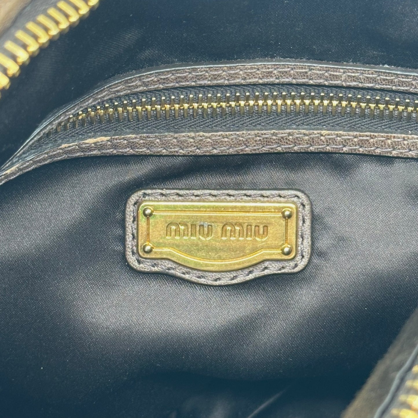 Miu Miu Brown Leather & Gold Rivet Studded 2-Way Bag