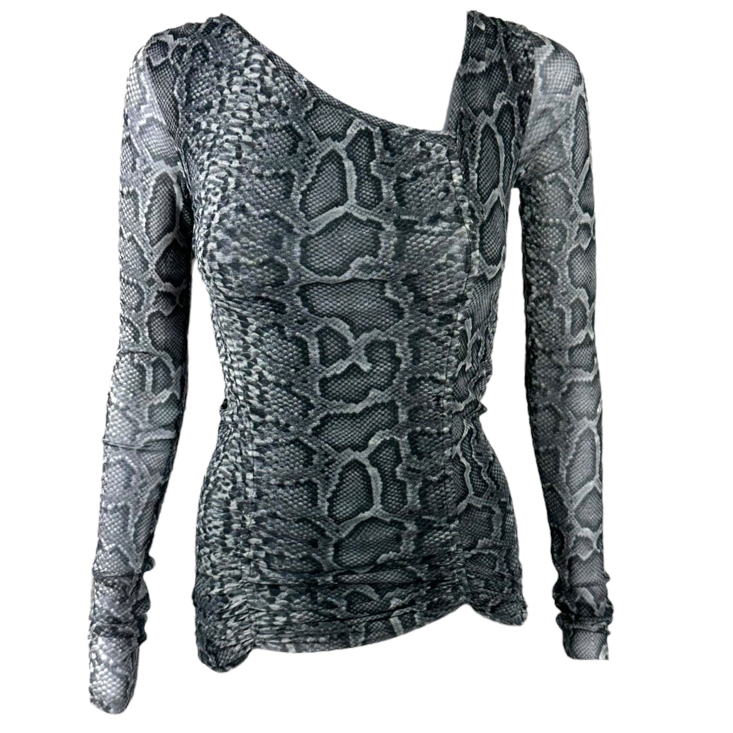 Jean Paul Gaultier Gray Mesh Snakeskin Print Longsleeve Top