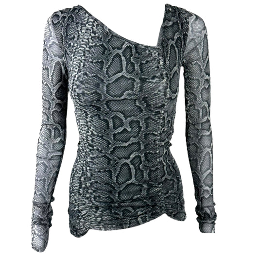 Jean Paul Gaultier Gray Mesh Snakeskin Print Longsleeve Top