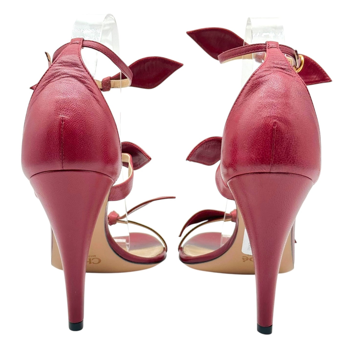 Chloé Red Bow Embellished Strappy Sandal Heels