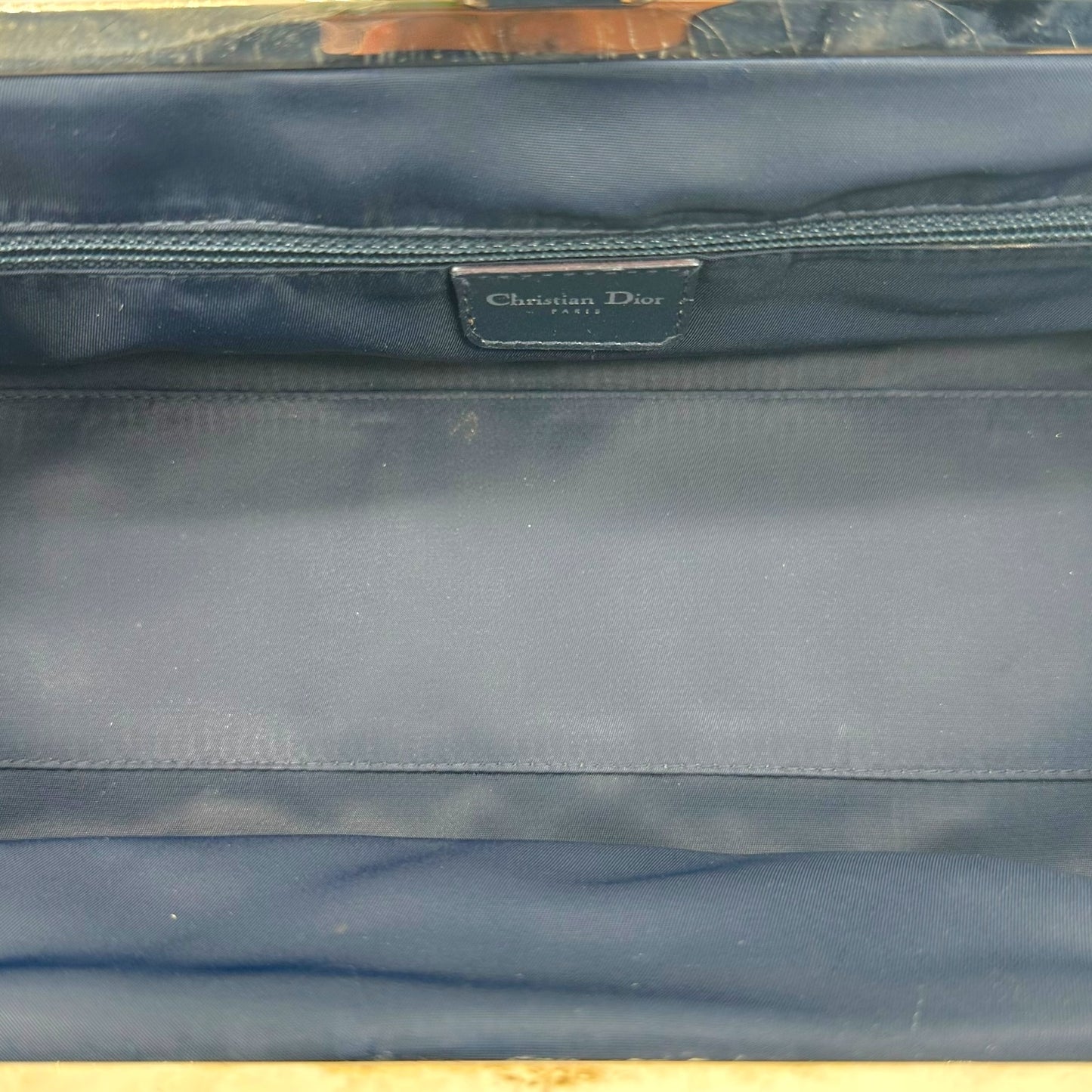 Christian Dior Navy Blue Trotter Monogram East West Kisslock Bag