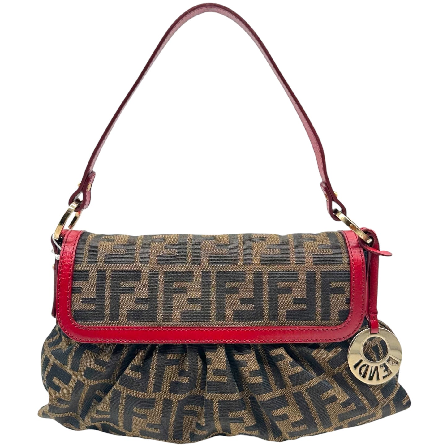 Fendi Medium Chef Shoulder Bag Zucca Monogram Red Leather