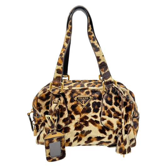 Prada Leopard Print Ponyhair Boston Bag