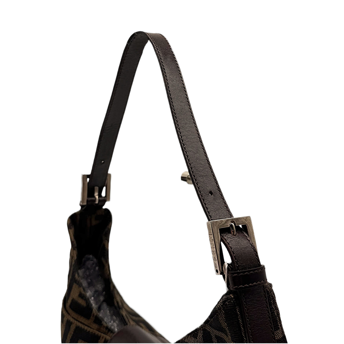 Fendi Brown Zucca Monogram Shoulder Baguette Bag