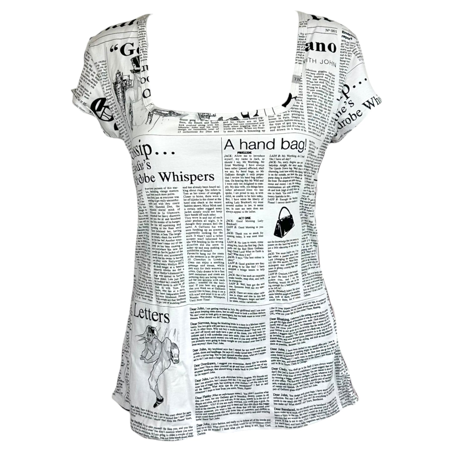 John Galliano White & Black Gazette Newsprint T-Shirt