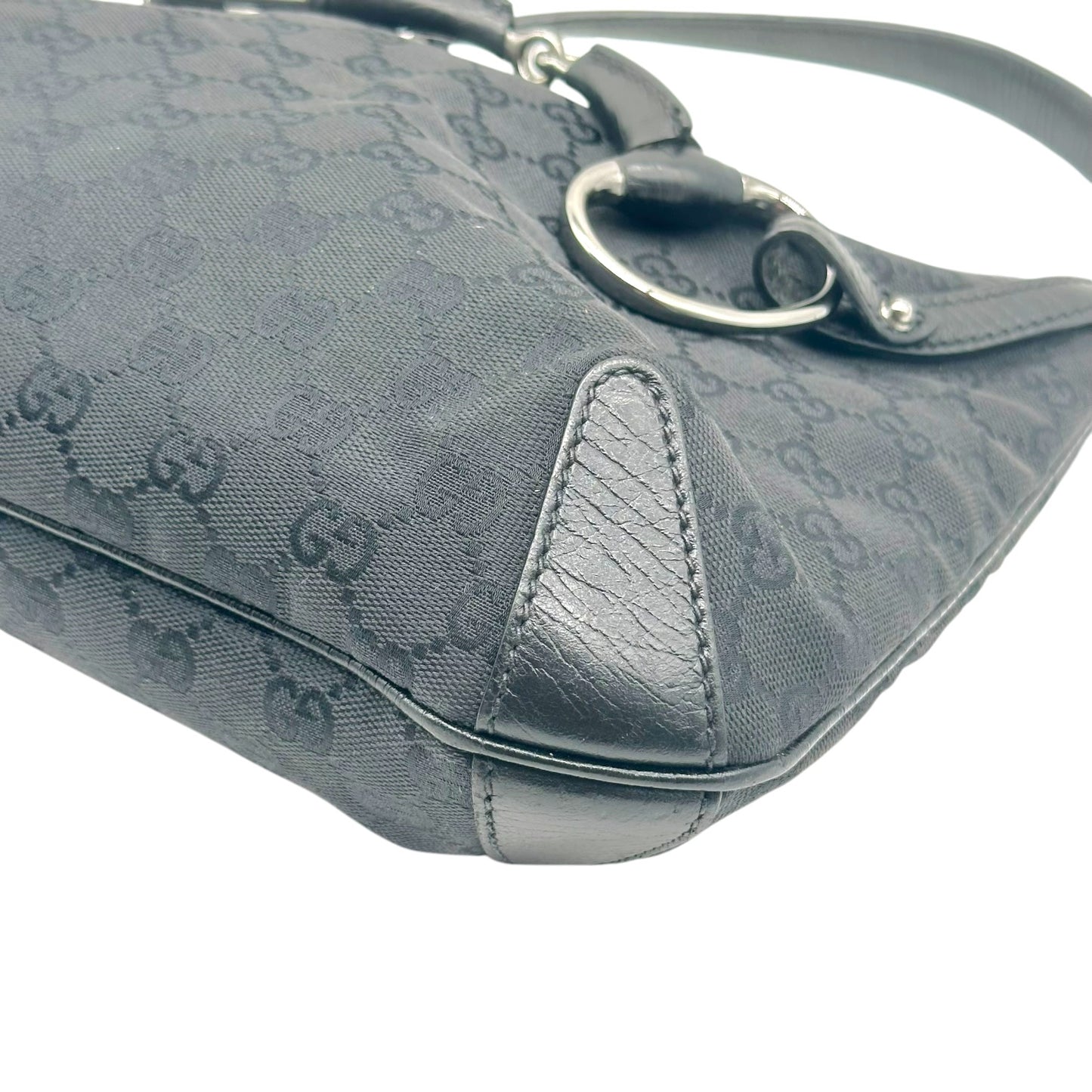 Gucci Black Monogram Canvas Horsebit Shoulder Bag