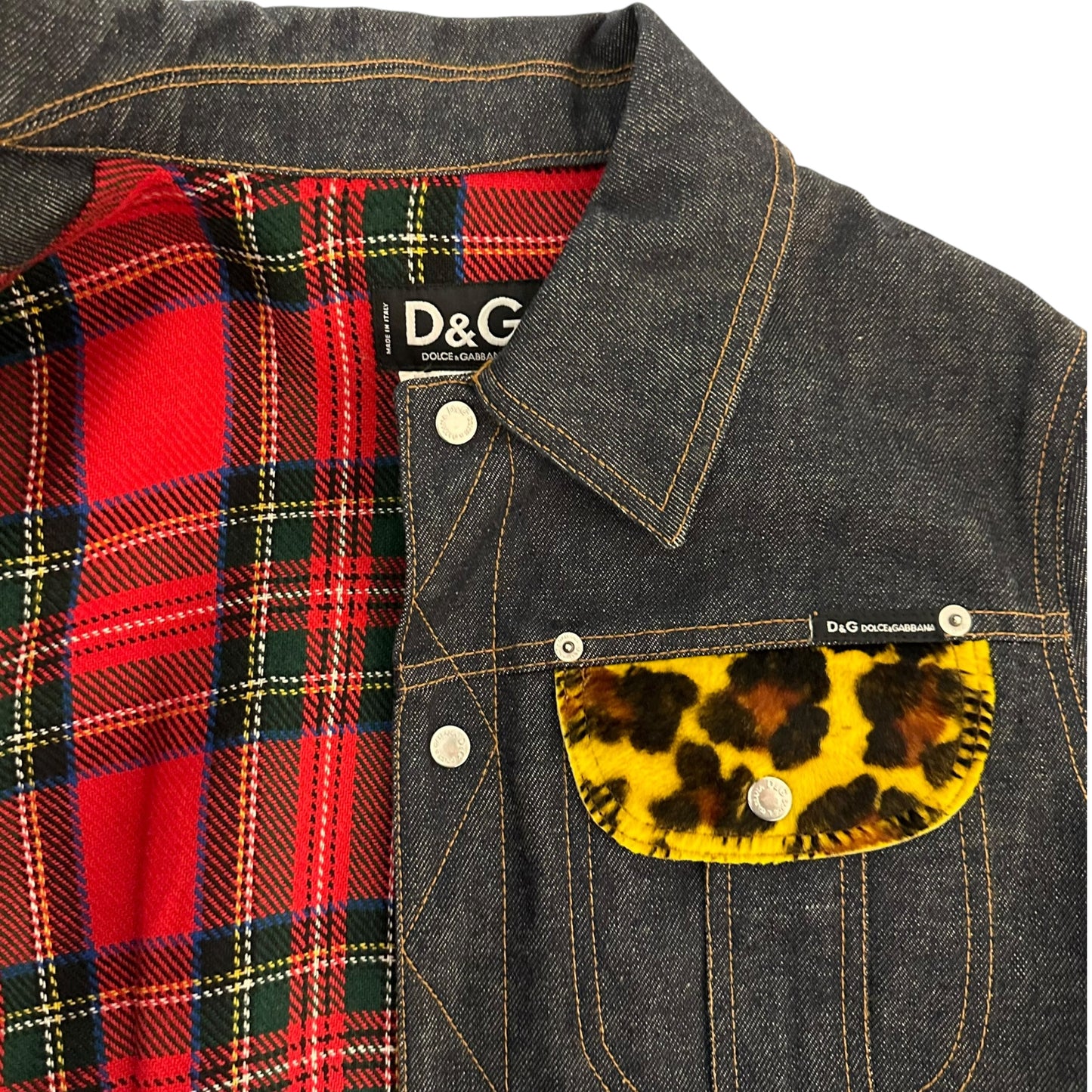 D&G Dolce & Gabbana Yellow Leopard Accent Denim Jacket - Outfit Repeater