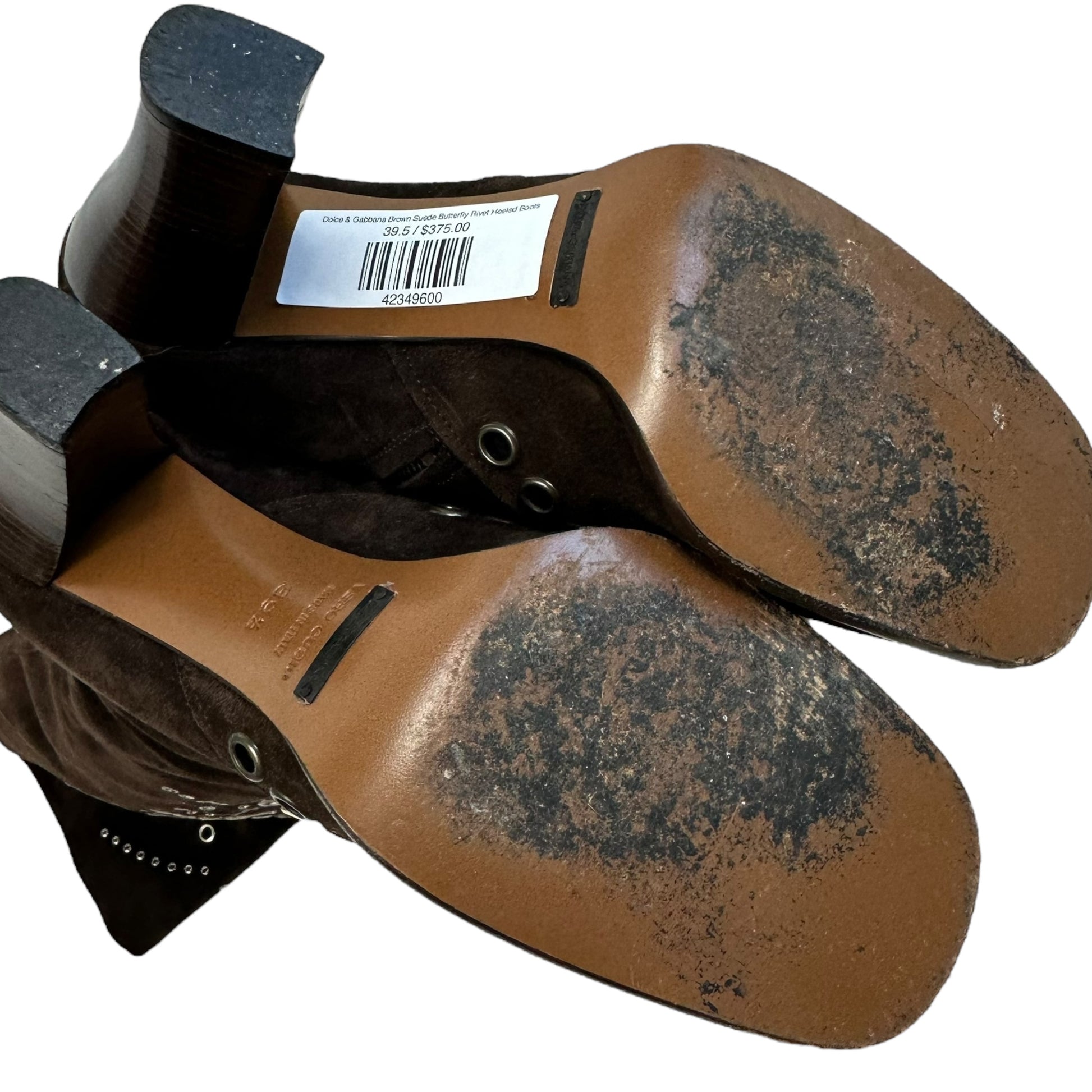 Dolce & Gabbana Brown Suede Butterfly Rivet Heeled Boots - Outfit Repeater