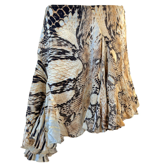 Just Cavalli Roberto Cavalli Snakeskin Print Asymmetrical Silk Skirt