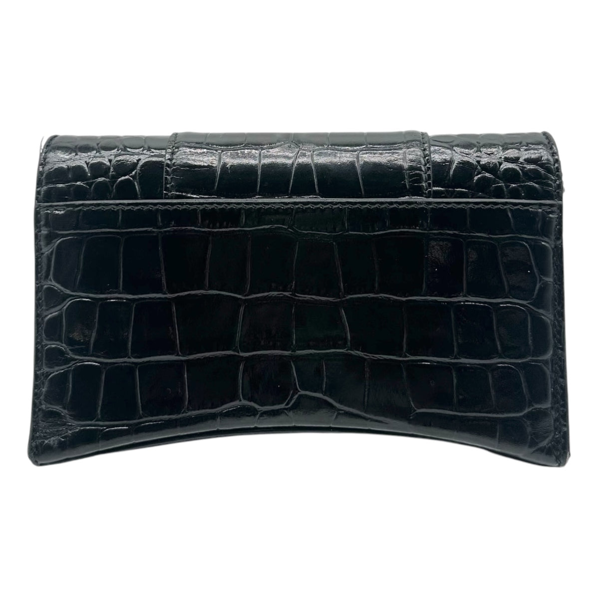 Balenciaga Black Croc Embossed Leather Hourglass Chain Strap Crosbody Bag