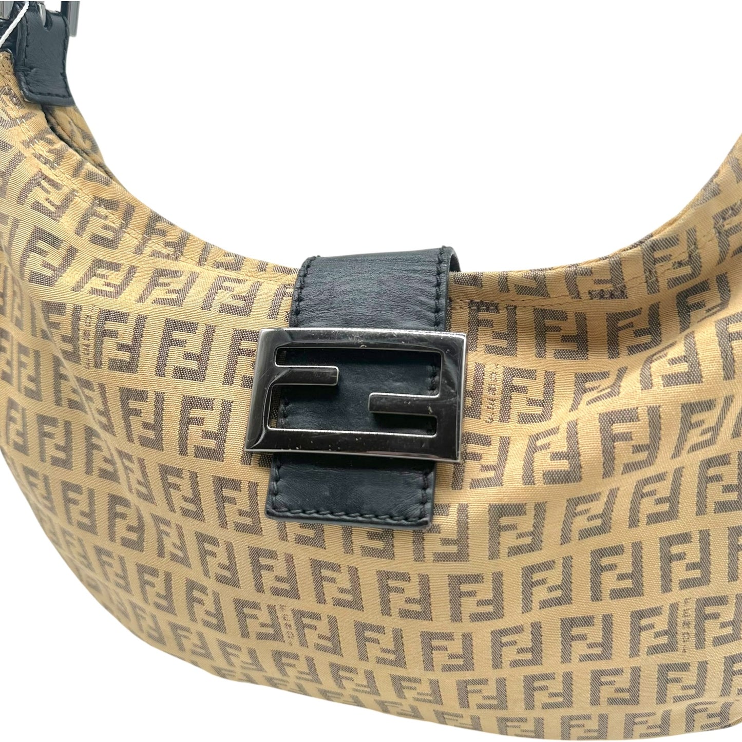 Fendi Crescent Baguette Bag Beige Black Zucchino Monogram