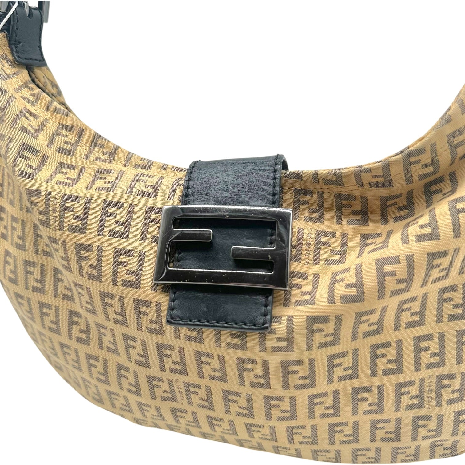 Fendi Crescent Baguette Bag Beige Black Zucchino Monogram