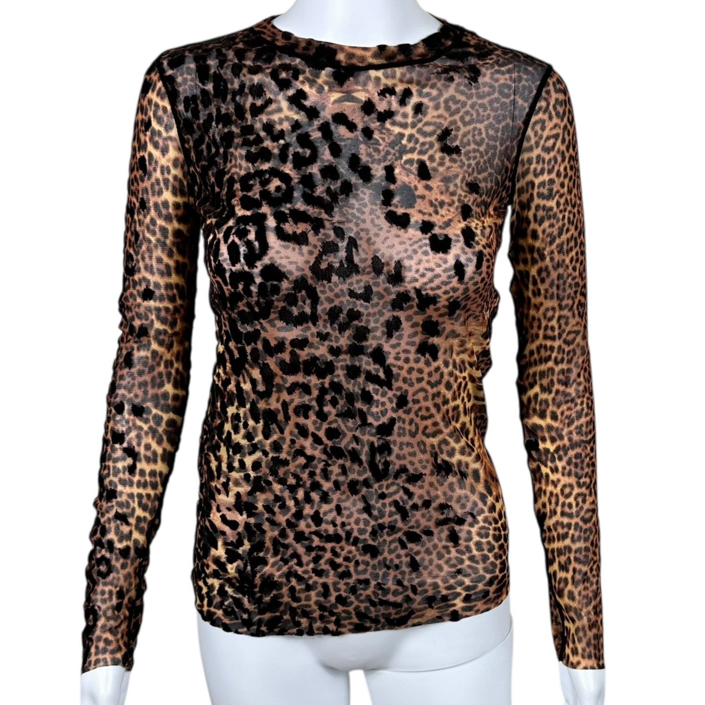 Jean Paul Gaultier Leopard Print Mesh & Velvet Longsleeve Top