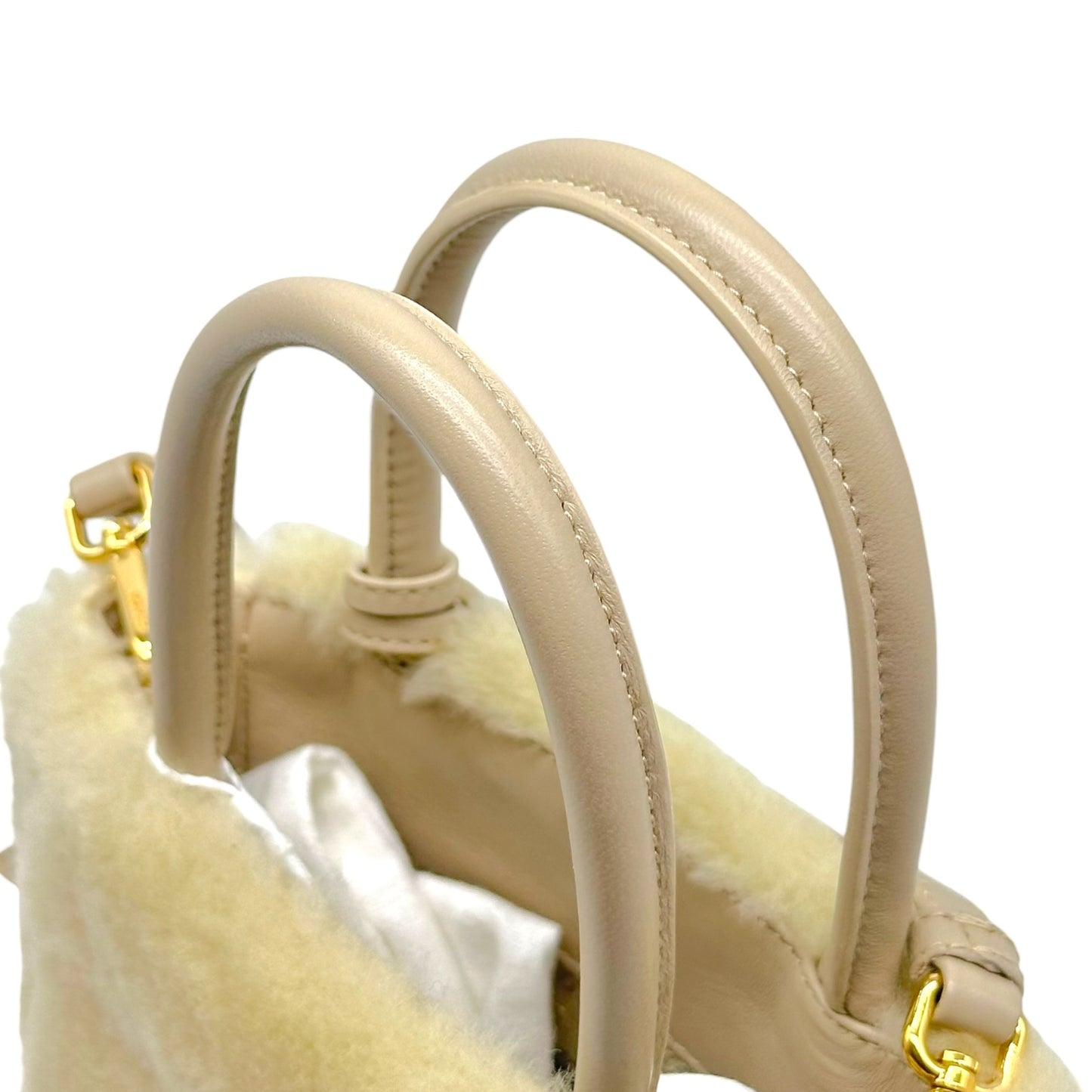 Prada Ivory Shearling 2-Way Mini Tote Bag