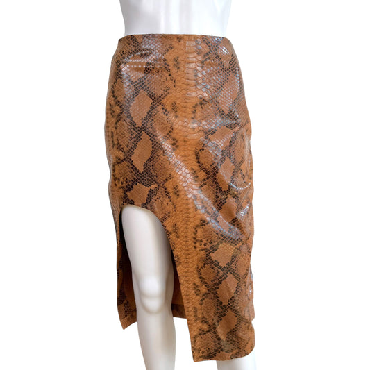 Zeynep Arçay Brown Lambskin Snake Embossed Midi Skirt