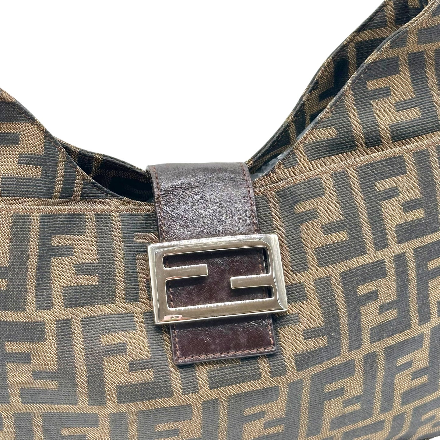 Fendi Brown Classic Zucca Monogram Shoulder Baguette Bag
