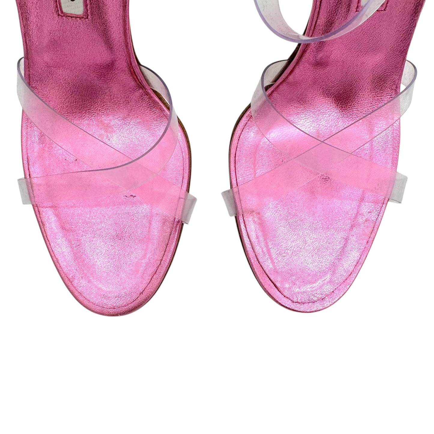Manolo Blahnik Pink Leather & Clear Lucite Heels