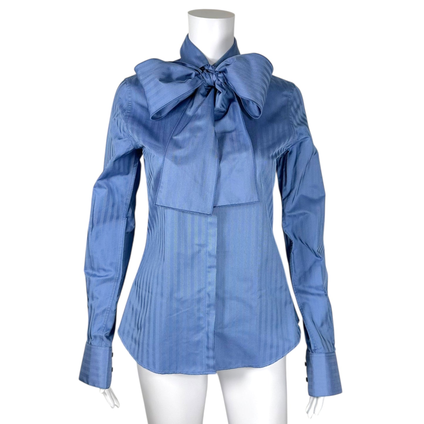 D&G Dolce & Gabbana Blue Pinstriped Tie Blouse