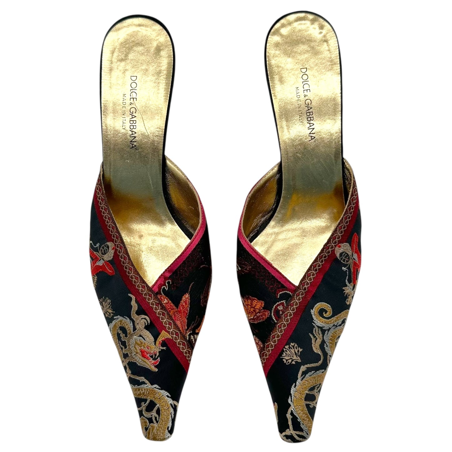 Dolce & Gabbana Asian-Inspired Printed Silk Kitten Heel Mules