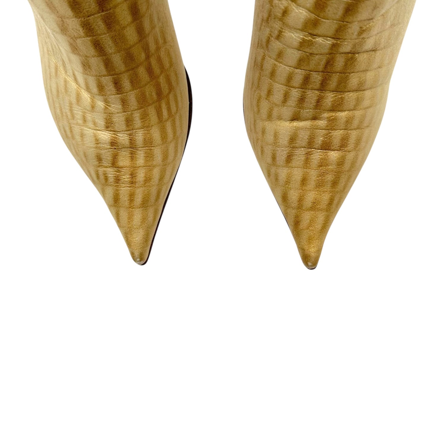 Casadei Gold Croc Embossed Shearling Pointed Toe Boots - Outfit Repeater