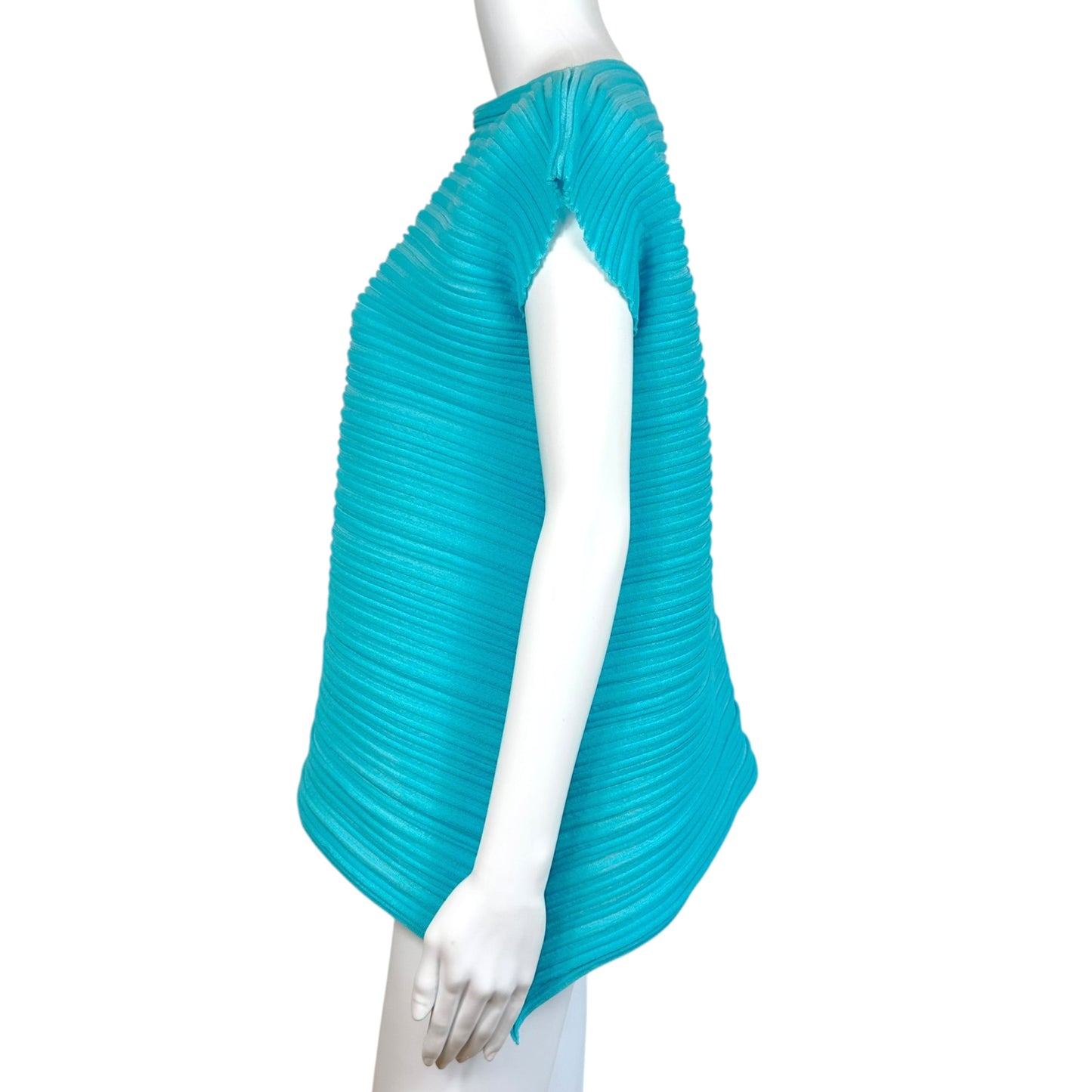 Issey Miyake Pleats Please Turquoise Blue Pleated Asymmetrical Blouse