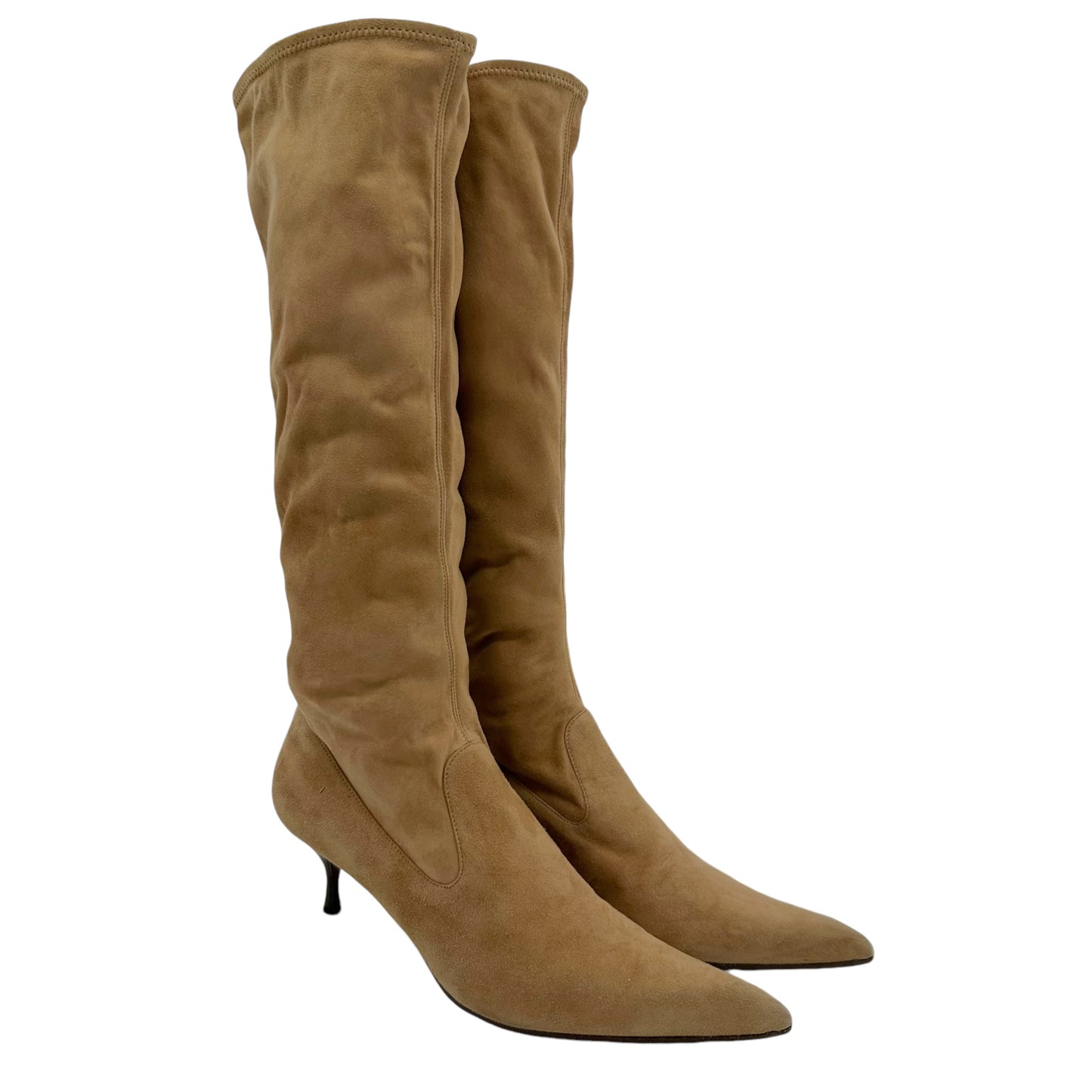 Celine Tan Suede Pointed Toe Boots