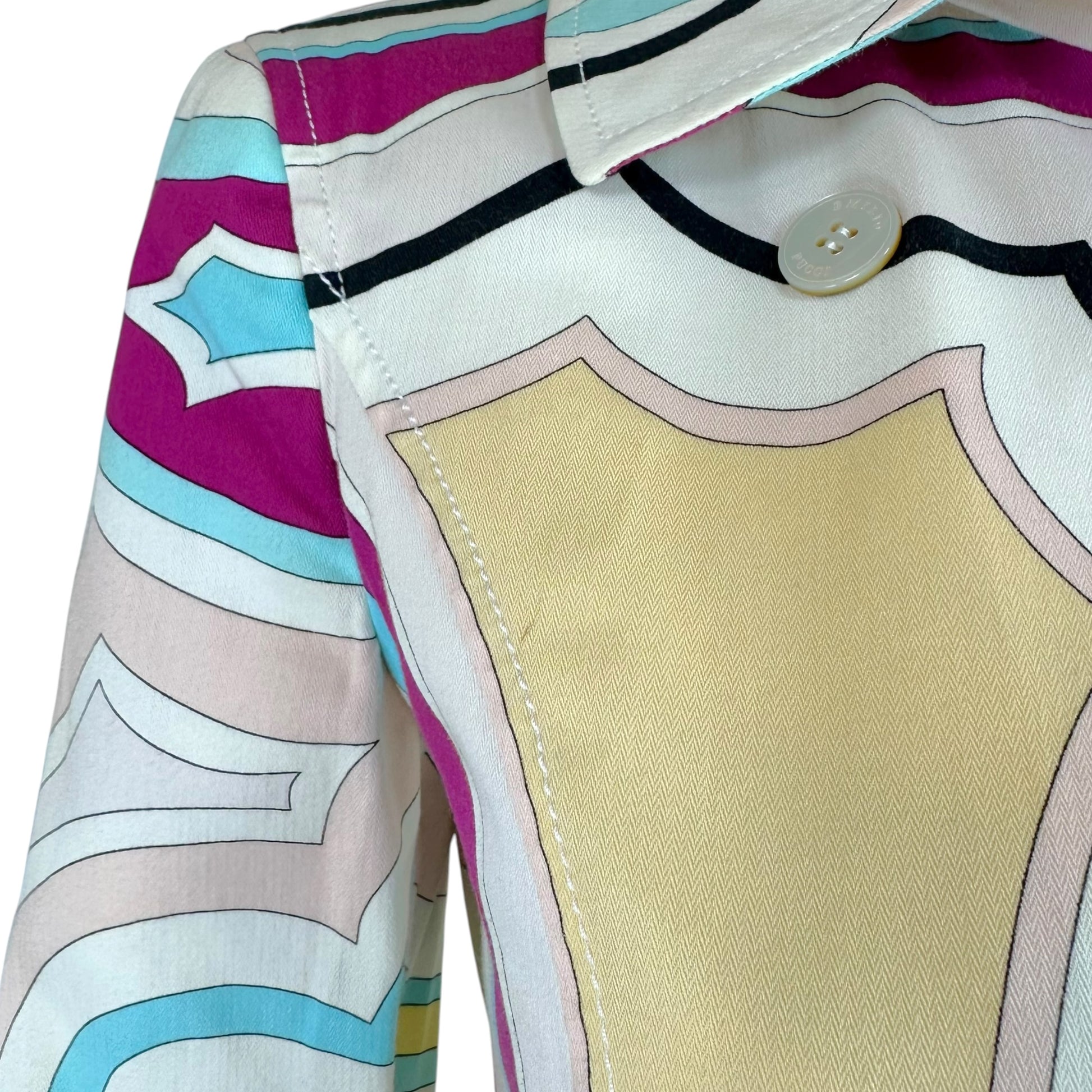 Emilio Pucci Cotton Trench Coat Pink Blue Multi Printed
