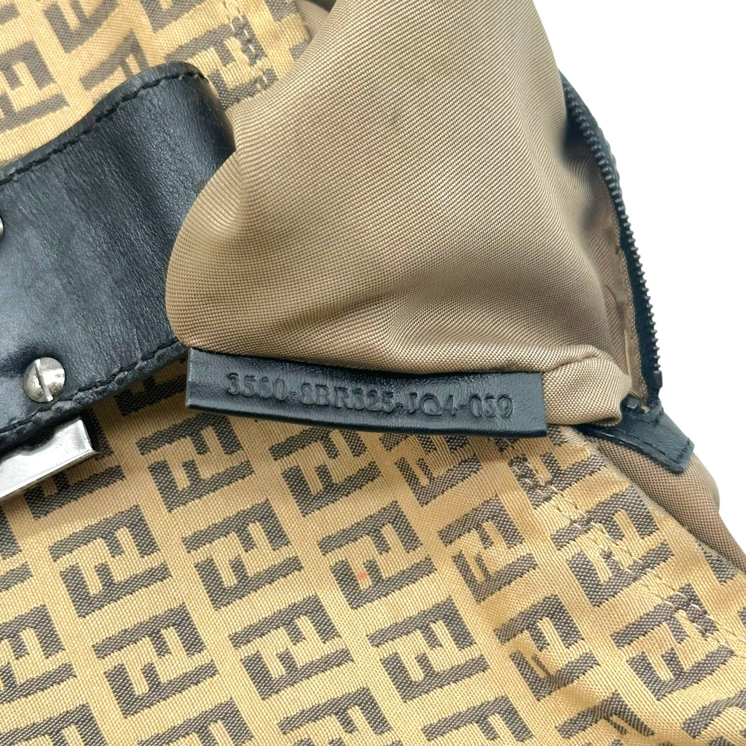 Fendi Crescent Baguette Bag Beige Black Zucchino Monogram