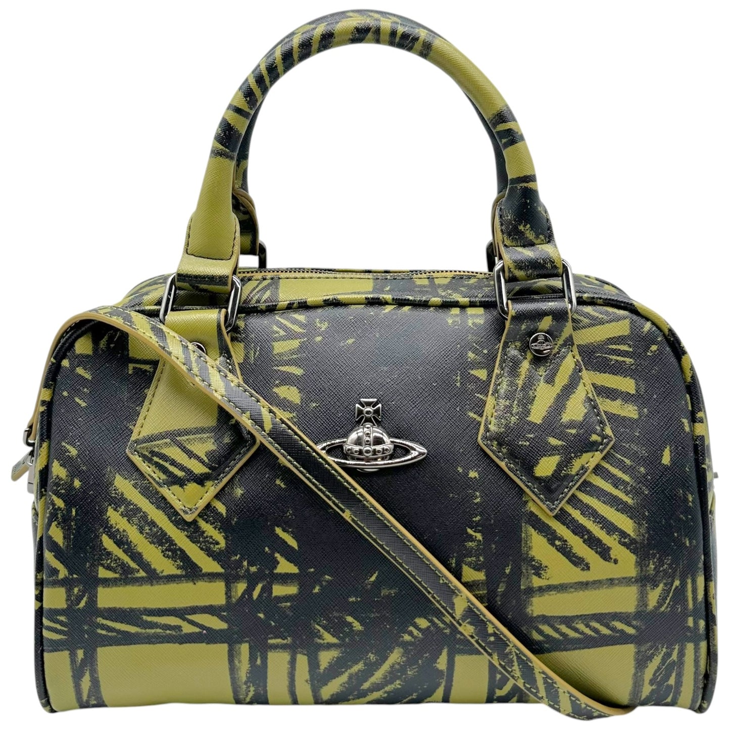 Vivienne Westwood Green & Black Scribble Plaid Print Bowler 2-Way Bag