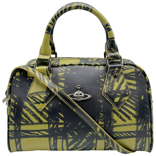 Vivienne Westwood Green & Black Scribble Plaid Print Bowler 2-Way Bag