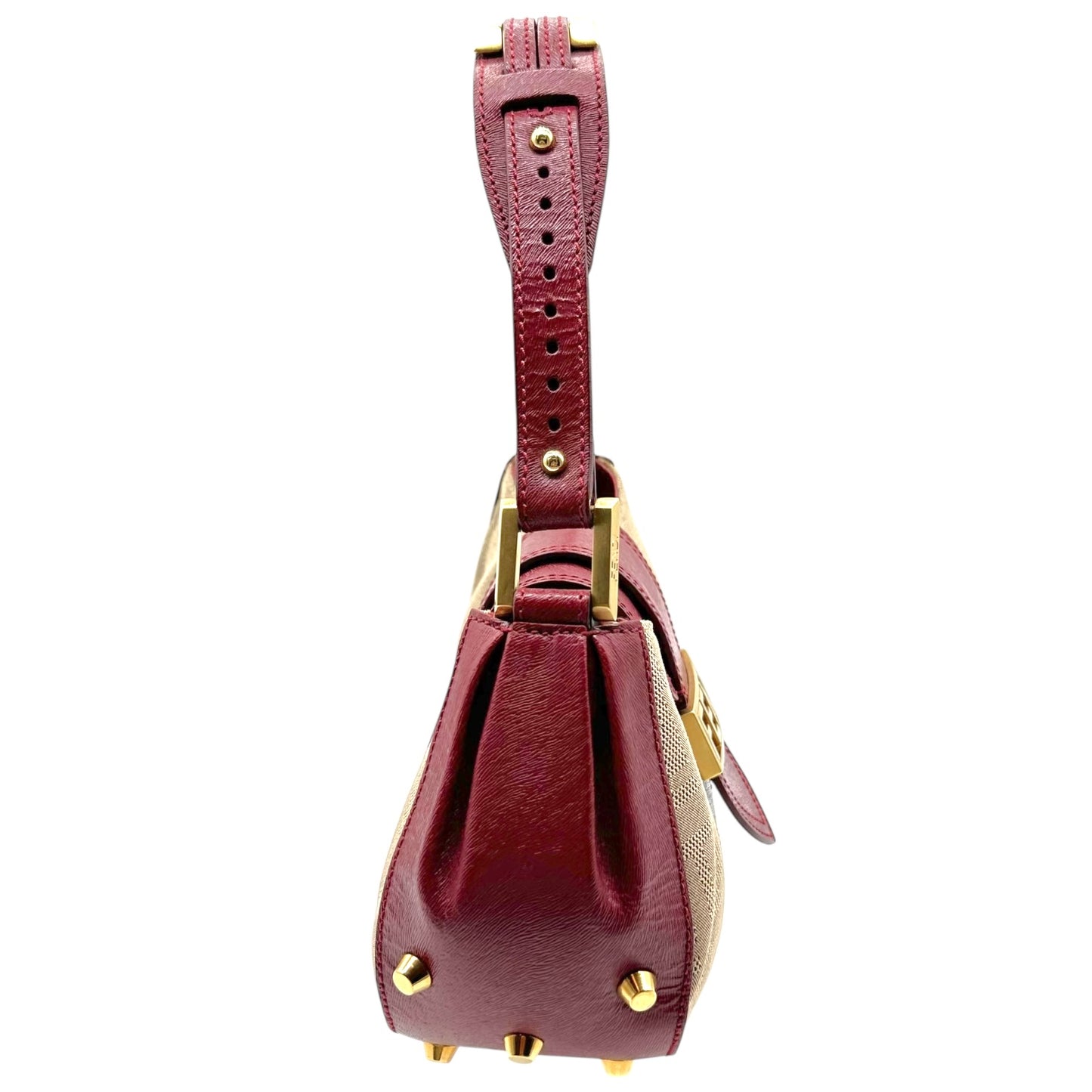 Fendi Tan & Burgundy Zucca Studded Shoulder Bag