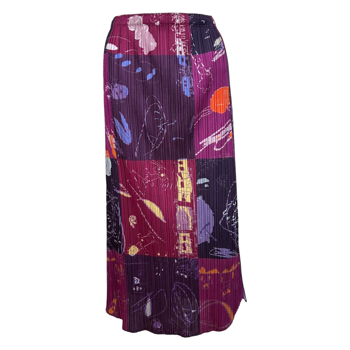 Issey Miyake Pleats Please Purple & Pink Printed Pleated Maxi Skirt