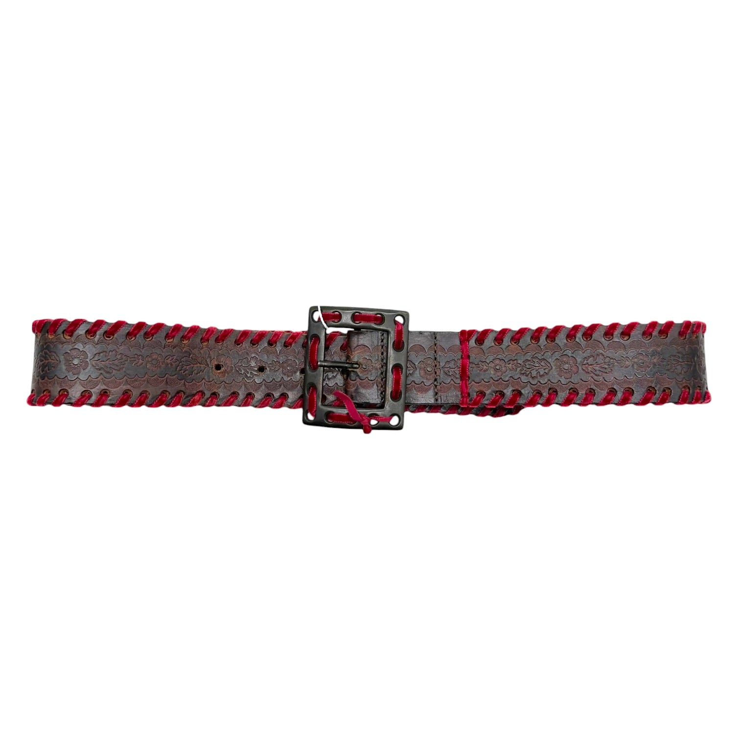 Dsquared2 Brown Leather Red Velvet Belt