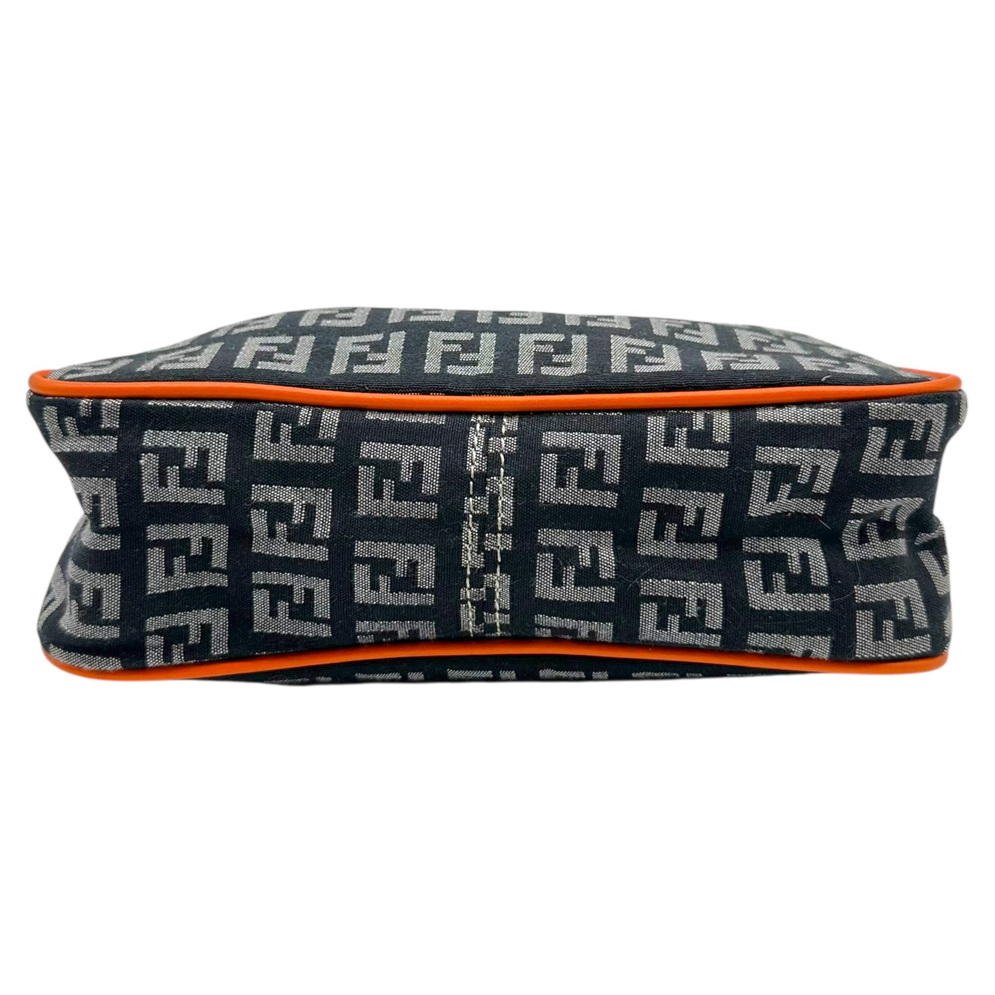 Fendi Black Zucchino Monogram Orange Leather Trim Mini Bag