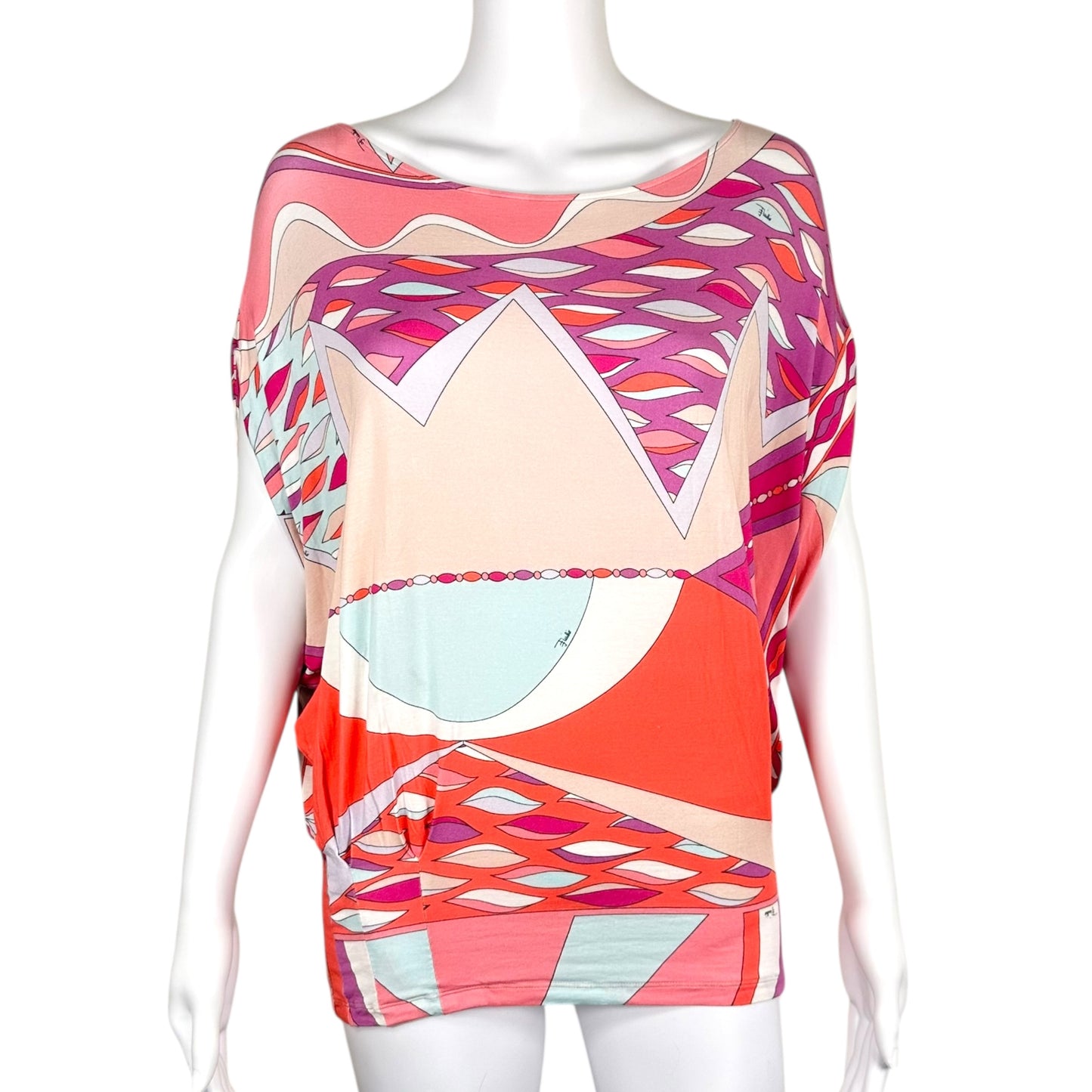 Emilio Pucci Off Shoulder Top Pink Purple Print Dolman